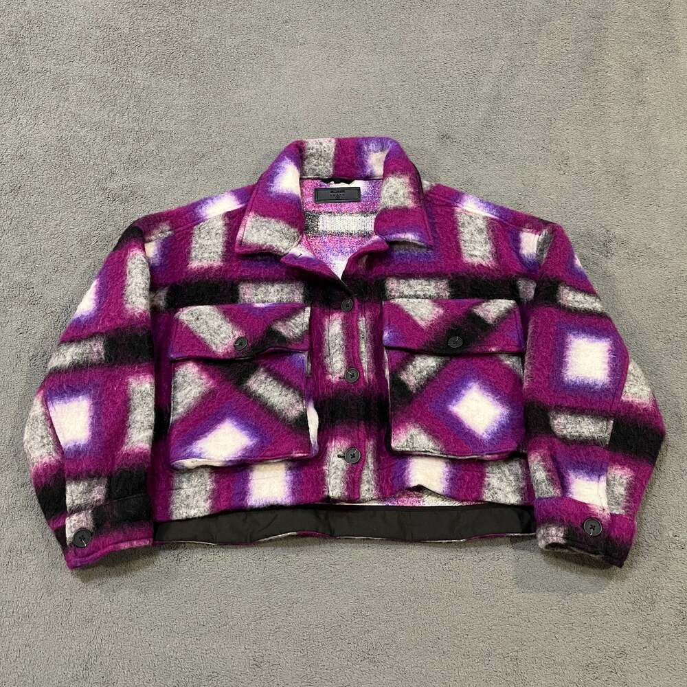 BLANKNYC Wool Blend Cropped Plaid Jacket Shacket Purple Plaid Women's Size S